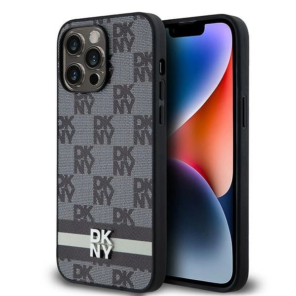 DKNY læder med krydsede mono mønstre og trykte striber Case til iPhone 14 Pro Max - sort