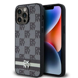 DKNY læder med krydsede mono mønstre og trykte striber Case til iPhone 14 Pro Max - sort
