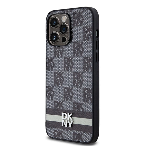 DKNY læder med krydsede mono mønstre og trykte striber Case til iPhone 14 Pro Max - sort