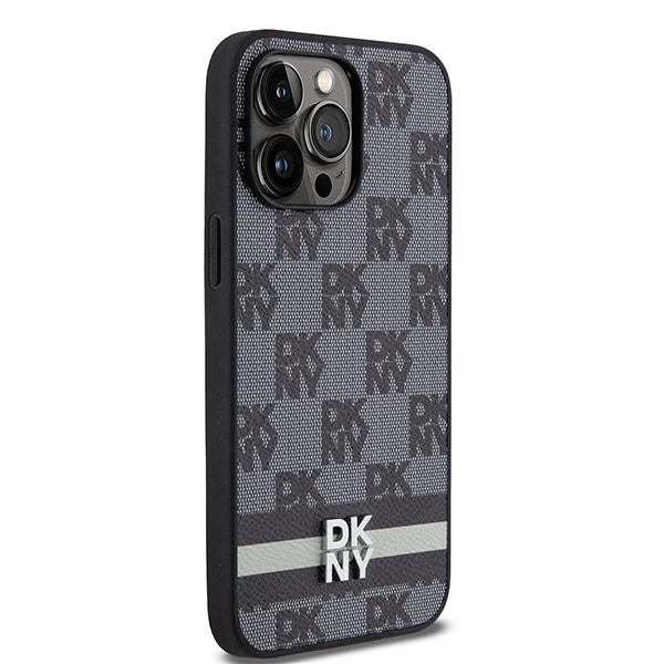 DKNY læder med krydsede mono mønstre og trykte striber Case til iPhone 14 Pro Max - sort
