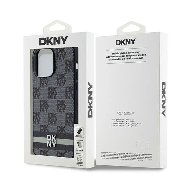DKNY læder med krydsede mono mønstre og trykte striber Case til iPhone 14 Pro Max - sort
