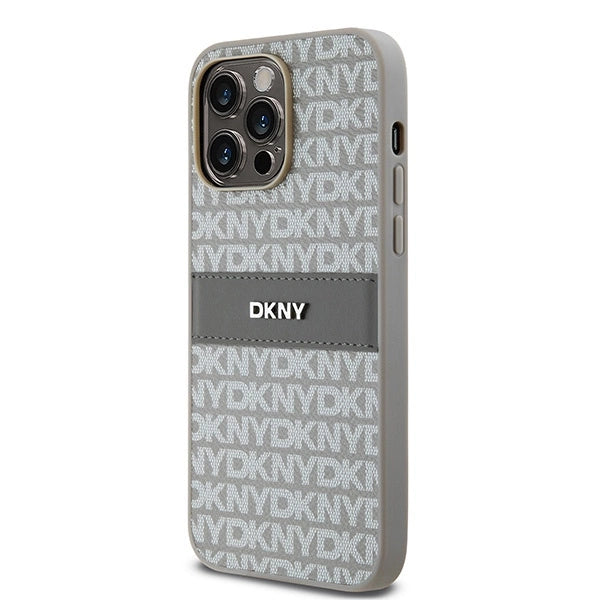 DKNY læder Mono Stripe & Metal Logo case til iPhone 14 Pro Max - beige