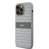 DKNY læder Mono Stripe & Metal Logo case til iPhone 14 Pro Max - beige