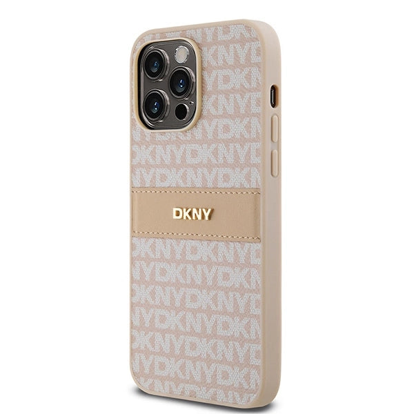 DKNY læder Mono Stripe & Metal Logo case til iPhone 14 Pro Max - pink