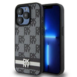 DKNY læder krydsede mono mønster & trykte striber iPhone 15 Pro Case - sort