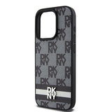 DKNY læder krydsede mono mønster & trykte striber iPhone 15 Pro Case - sort