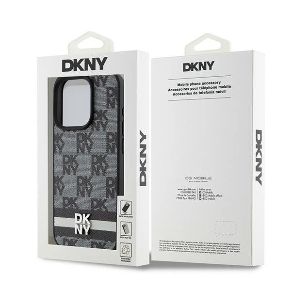 DKNY læder krydsede mono mønster & trykte striber iPhone 15 Pro Case - sort