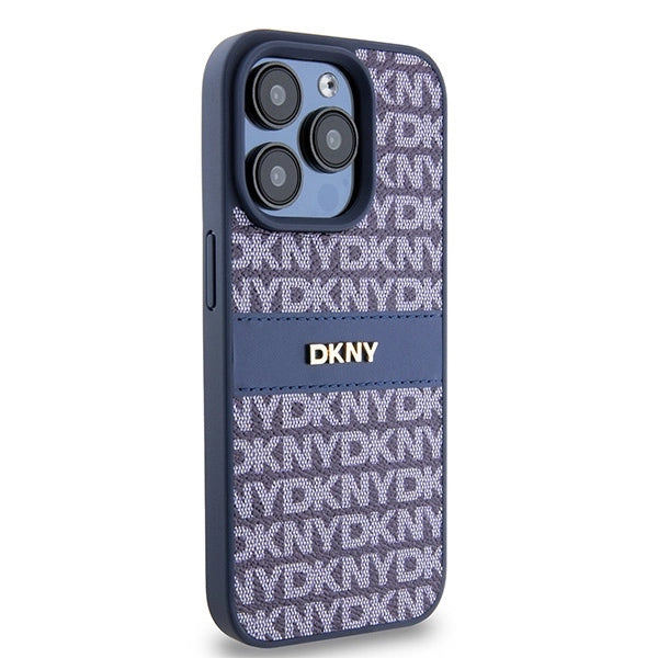 DKNY læder Mono Stripe & Metal Logo sag til iPhone 15 Pro - blå