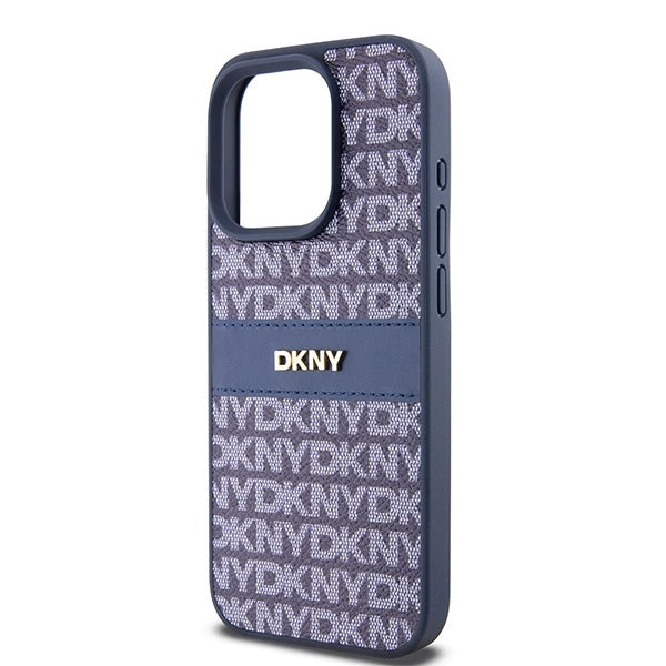 DKNY læder Mono Stripe & Metal Logo sag til iPhone 15 Pro - blå
