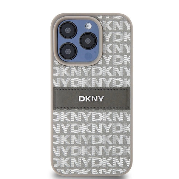 DKNY læder Mono Stripe & Metal Logo-kasse til iPhone 15 Pro - beige