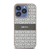 DKNY læder Mono Stripe & Metal Logo-kasse til iPhone 15 Pro - beige