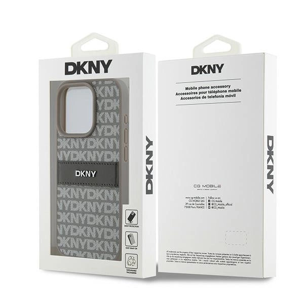 DKNY læder Mono Stripe & Metal Logo-kasse til iPhone 15 Pro - beige