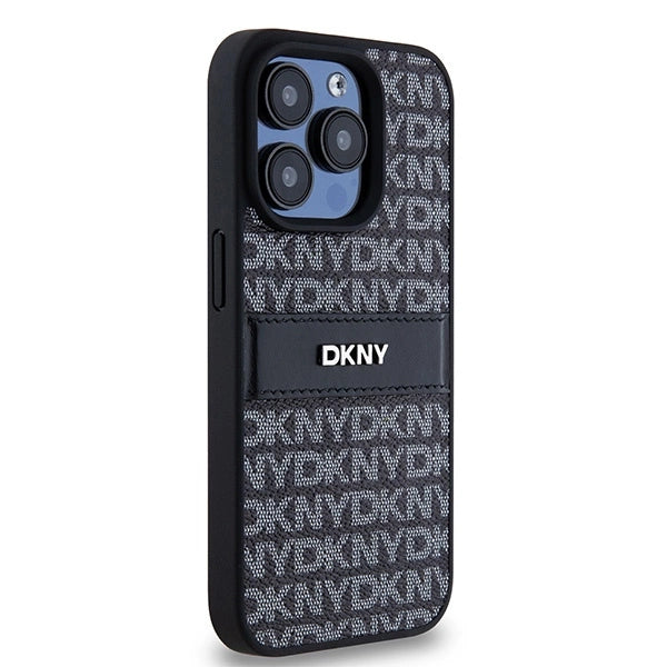 DKNY læder Mono Stripe & Metal Logo-foder for iPhone 15 Pro - sort