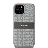 DKNY læder Mono Stripe & Metal Logo case til iPhone 15 Plus / 14 Plus - beige