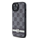 DKNY læder med krydsede mono mønstre og trykte striber Case til iPhone 15/14/13 - sort