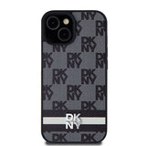 DKNY læder med krydsede mono mønstre og trykte striber Case til iPhone 15/14/13 - sort