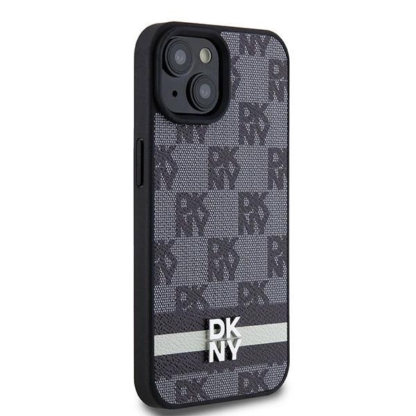 DKNY læder med krydsede mono mønstre og trykte striber Case til iPhone 15/14/13 - sort