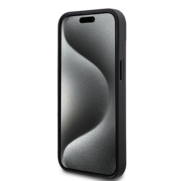 DKNY læder med krydsede mono mønstre og trykte striber Case til iPhone 15/14/13 - sort
