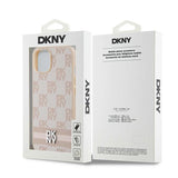 DKNY læder med krydsede mono mønstre og trykte striber til iPhone 15 / 14 / 13 - pink