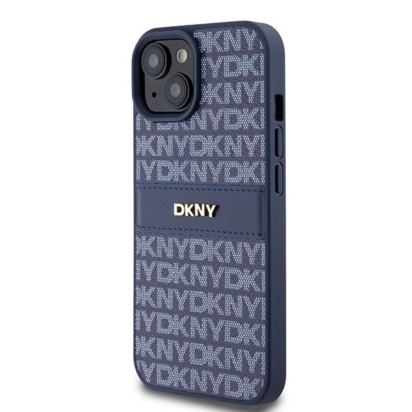 DKNY læder Mono Stripe & Metal Logo sag til iPhone 15 / 14 / 13 - blå