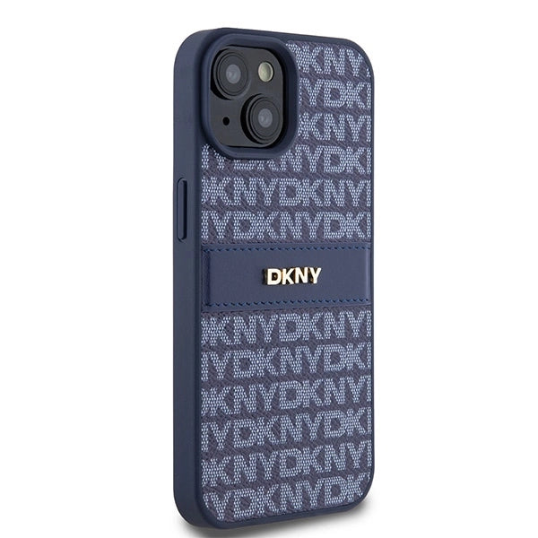 DKNY læder Mono Stripe & Metal Logo sag til iPhone 15 / 14 / 13 - blå