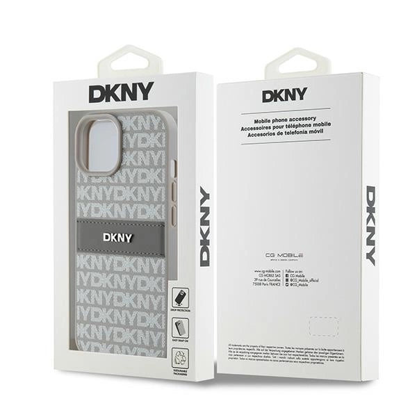 DKNY læder Mono Stripe & Metal Logo case til iPhone 15 / 14 / 13 - beige