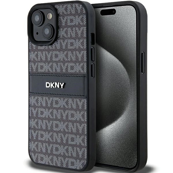 DKNY læder Mono Stripe & Metal Logo Case til iPhone 15/14/13 - sort