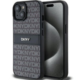 DKNY læder Mono Stripe & Metal Logo Case til iPhone 15/14/13 - sort