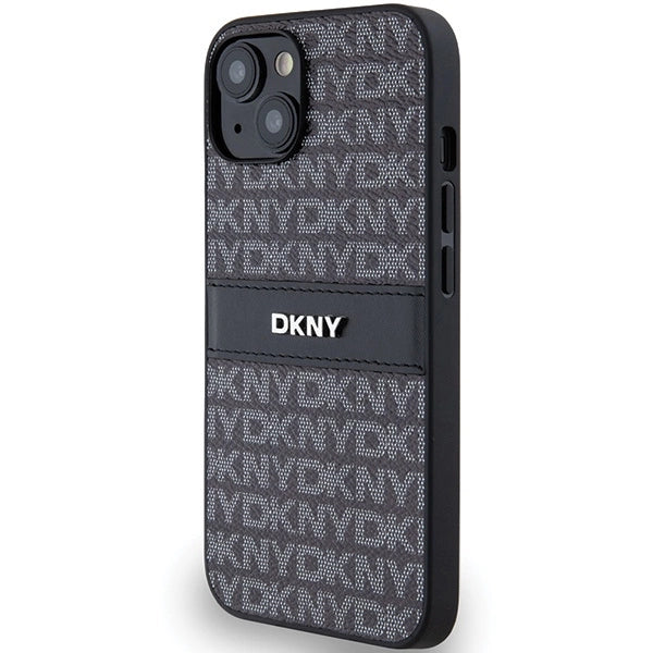 DKNY læder Mono Stripe & Metal Logo Case til iPhone 15/14/13 - sort