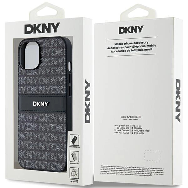 DKNY læder Mono Stripe & Metal Logo Case til iPhone 15/14/13 - sort