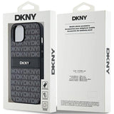 DKNY læder Mono Stripe & Metal Logo Case til iPhone 15/14/13 - sort