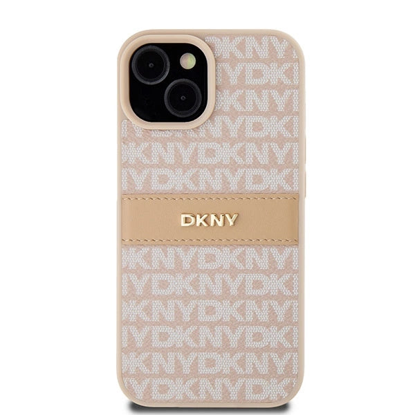DKNY læder Mono Stripe & Metal Logo case til iPhone 15 / 14 / 13 - pink