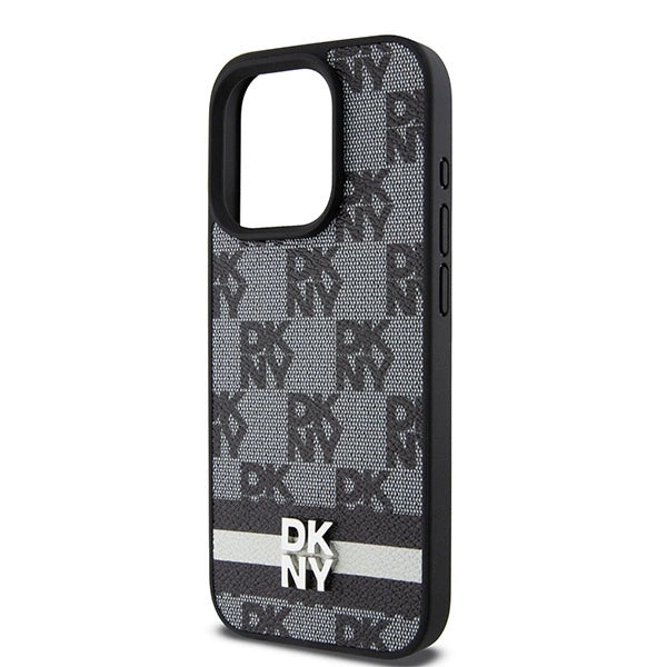 DKNY læder med krydsede mono mønstre og trykte striber Case til iPhone 15 Pro Max - sort