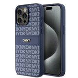 DKNY læder Mono Stripe & Metal Logo case til iPhone 15 Pro Max - blå