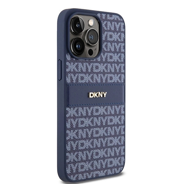DKNY læder Mono Stripe & Metal Logo case til iPhone 15 Pro Max - blå