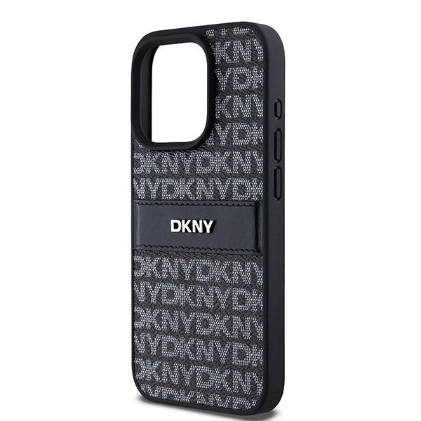 DKNY læder Mono Stripe & Metal Logo-foder for iPhone 15 Pro Max - sort