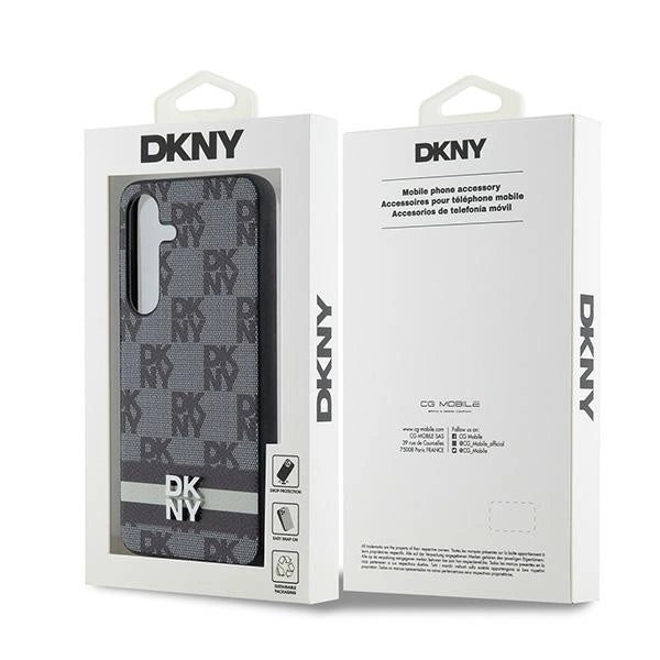 DKNY læder med krydsede mono mønstre og trykte striber Case til Samsung Galaxy S24 - sort