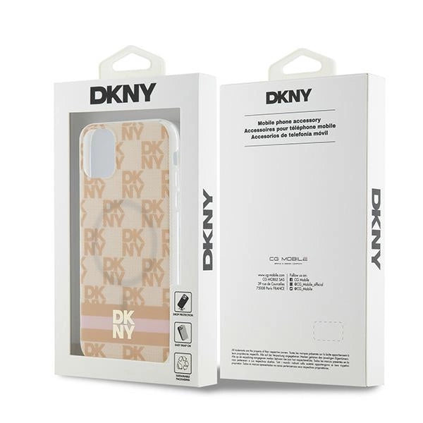 DKNY IML Checkered Mono Pattern & Printed Stripes MagSafe-kasse til iPhone 11 / Xr - pink