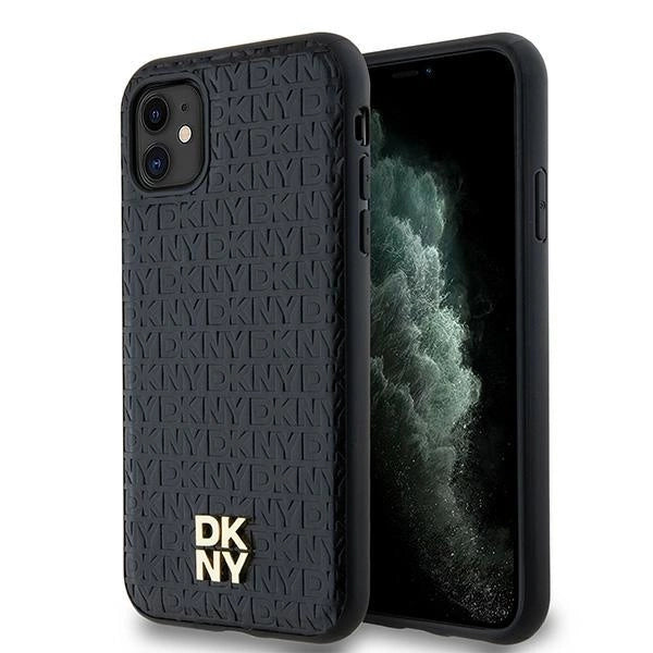 DKNY læder monogram mønster metal logo MagSafe Case til iPhone 11 / Xr - sort