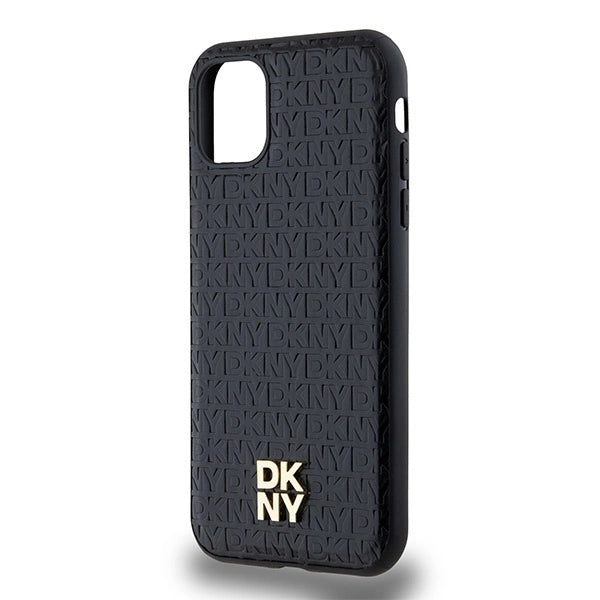 DKNY læder monogram mønster metal logo MagSafe Case til iPhone 11 / Xr - sort