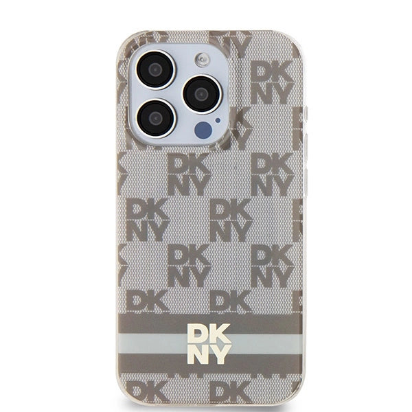 DKNY IML Checkered Mono Pattern & Printed Stripes MagSafe-kasse til iPhone 14 Pro - beige