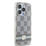 DKNY IML Checkered Mono Pattern & Printed Stripes MagSafe-kasse til iPhone 14 Pro - beige