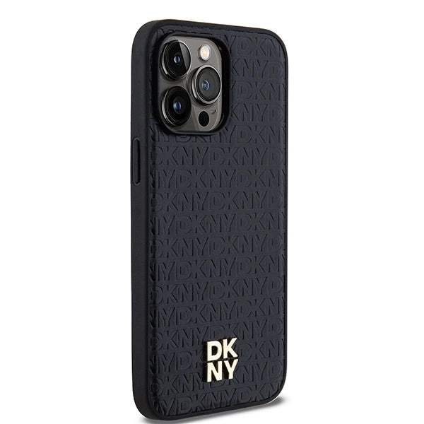 DKNY læder mønster metal logo MagSafe-foder for iPhone 14 Pro - sort