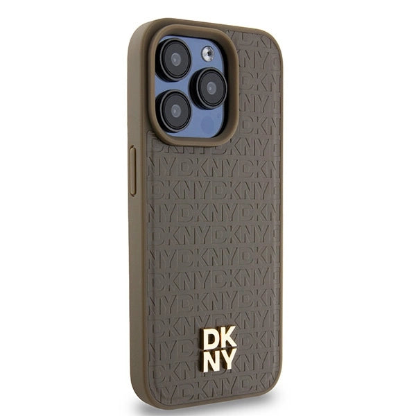 DKNY læder mønster metal logo MagSafe sag til iPhone 14 Pro - brun
