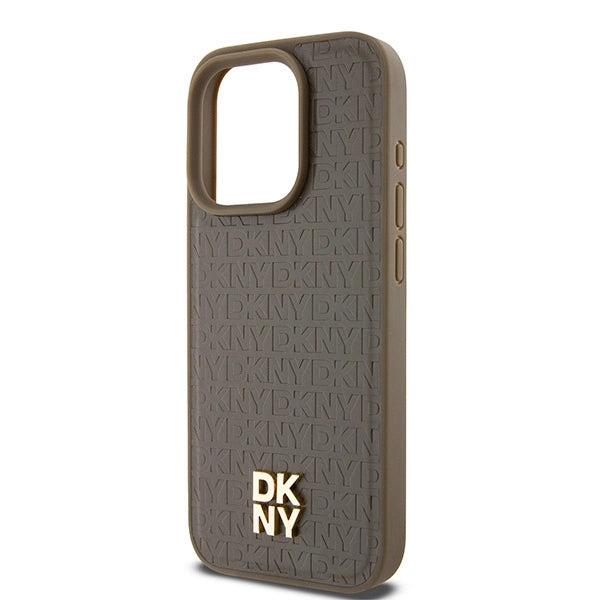 DKNY læder mønster metal logo MagSafe sag til iPhone 14 Pro - brun