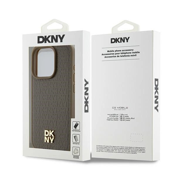 DKNY læder mønster metal logo MagSafe sag til iPhone 14 Pro - brun