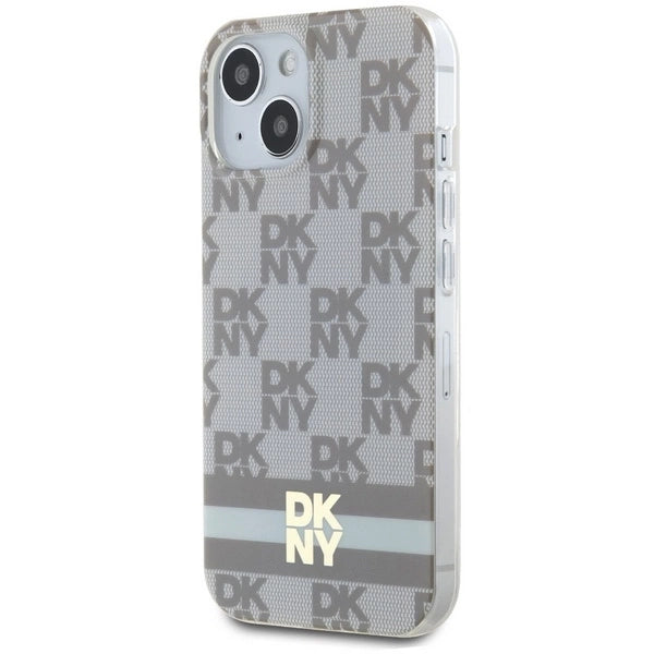 DKNY IML Checkered Mono Pattern & Printed Stripes MagSafe-kasse til iPhone 15 / 14 / 13 - beige