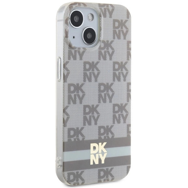 DKNY IML Checkered Mono Pattern & Printed Stripes MagSafe-kasse til iPhone 15 / 14 / 13 - beige