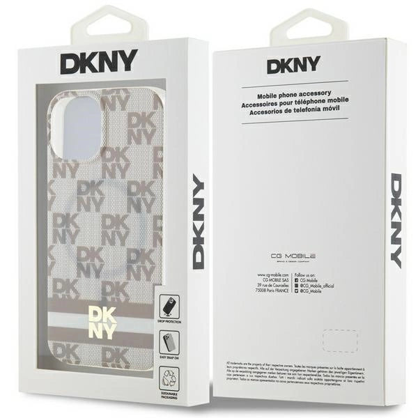 DKNY IML Checkered Mono Pattern & Printed Stripes MagSafe-kasse til iPhone 15 / 14 / 13 - beige