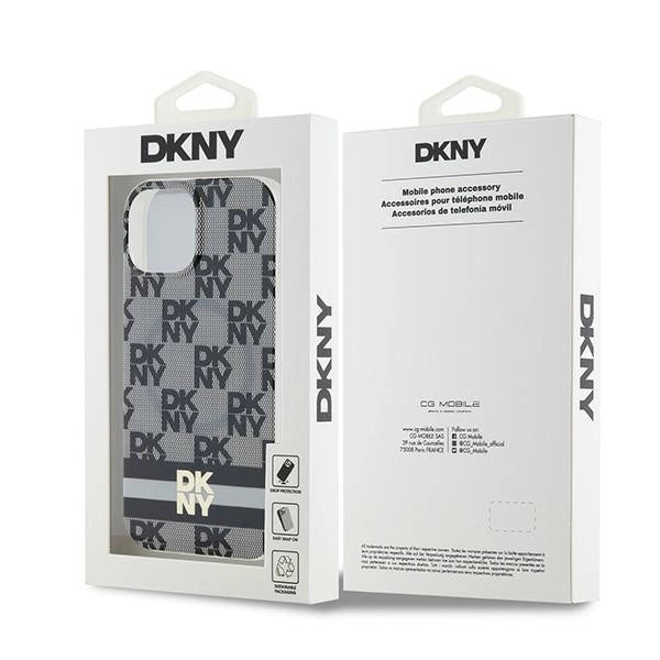 DKNY IML Checkered Mono Pattern & Printed Stripes MagSafe Case til iPhone 15/14/13 - sort